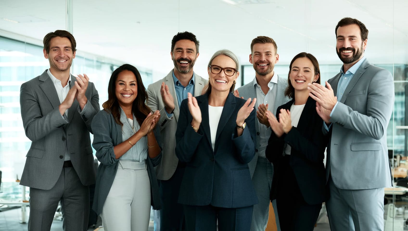 Colleagues applauding together in a bright Vancouver office